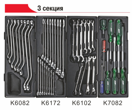 Тележка инструментальная 7 секций (JTC-5021) с набором инструментов 225 предметов JTC-5021+225