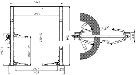 Подъемник автомобильный электрогидравлический с верхней связью ТS-1114MR